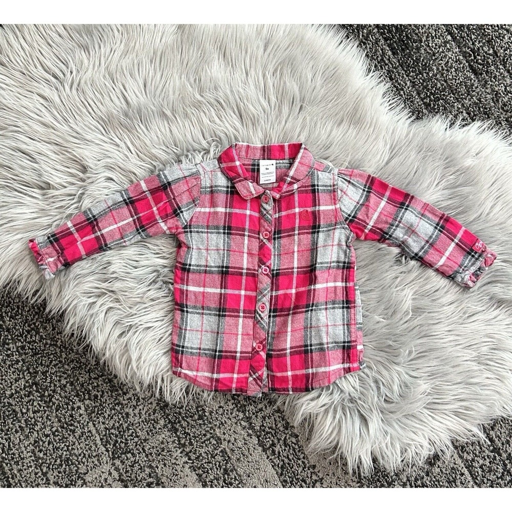 Infant Girls Carhartt Pink Plaid Flannel‎ Button Up Top Size 9month